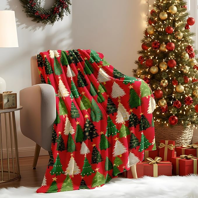 Christmas Fleece Throw Blanket – 300GSM Soft and Cozy Holiday Blanket for Sofa, Bed, Couch – Xmas Decorative Flannel Blanket, W60 x L80in