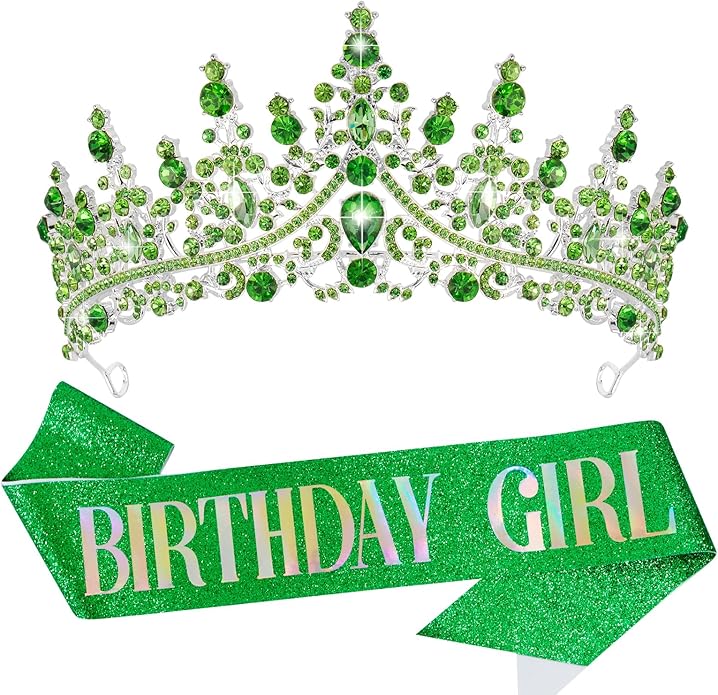 VELSCRUN Birthday Tiara Crowns for Women Girls Crystal Birthday Girl Headband Sash Elegant Princess Crown Happy Birth Party Decorations Women Sisters Birth Gift Hair Accessories