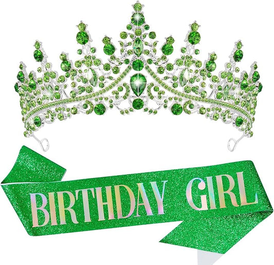 VELSCRUN Birthday Tiara Crowns for Women Girls Crystal Birthday Girl Headband Sash Elegant Princess Crown Happy Birth Party Decorations Women Sisters Birth Gift Hair Accessories