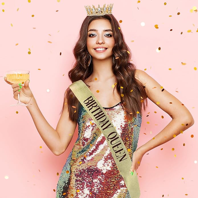 Gold Crown for Women, Crystal Queen Tiaras Headband Wedding Bridal Hair Accessories, Birthday Party Prom Cake Topper