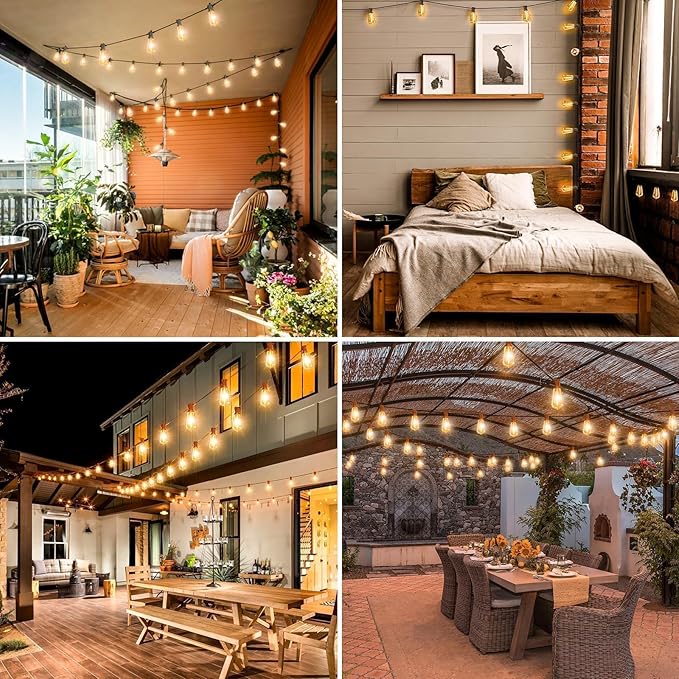 litogo 55FT LED Outdoor String Lights with Dimmer, Waterproof Patio Lights with ST38 Vintage Edison Bulbs, Warm White Outside Hanging Light with Timer for Yard Gazebo Party