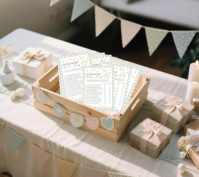 Goose Baby Shower Games, Sage Green Little Goose Guess Who Mommy or Daddy Game for 30 Guests with Game Cards, Gender Reveal, Baby Shower Supplies & Decorations (DV13)