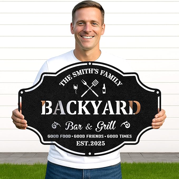 Custom BBQ Metal Sign Personalized Grill Name Wall Art for Outdoor Kitchen Patio Backyard Decor Fathers Gift for Dad Grandpa Husband Barbecue Smoker Area Sign, Grilling Lover Gifts 15