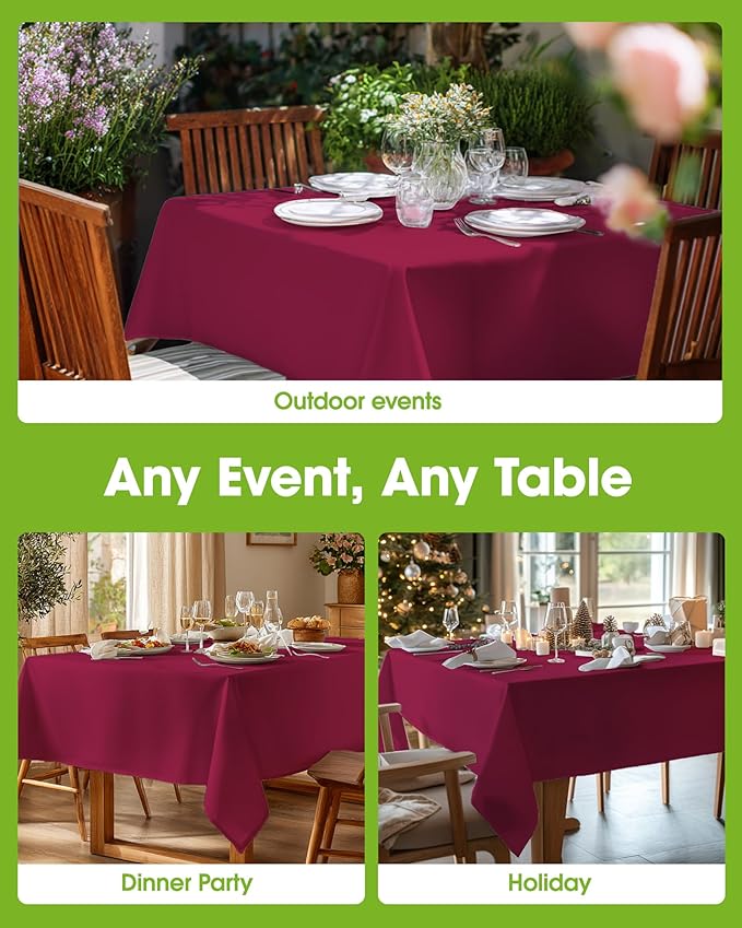 Pureegg Rectangle Table Cloth 60" x 84" – Durable Polyester Tablecloth Offers Reusable & Washable Protection, Ideal for Outdoor Party, Picnic, Wedding, Banquet and Birthday, Fuchsia