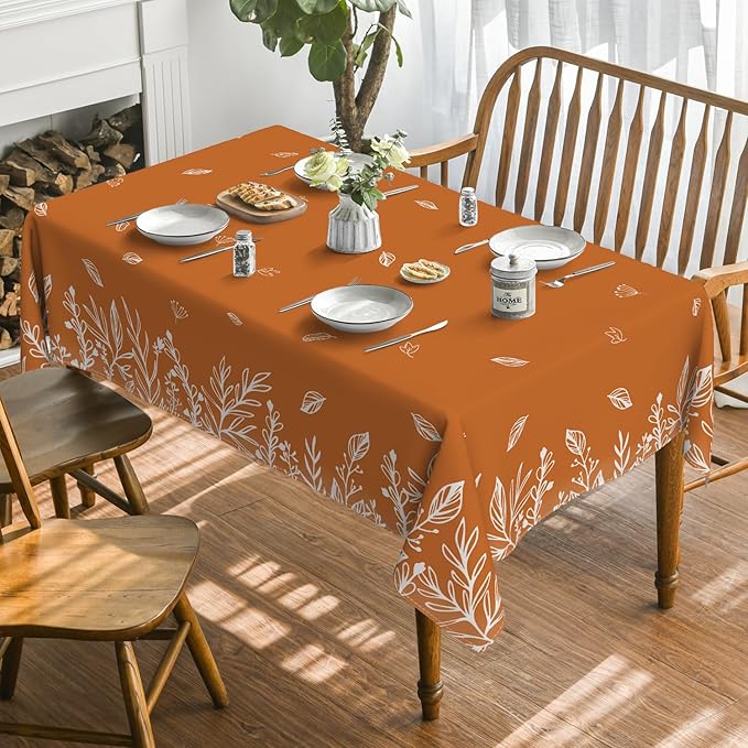 Horaldaily Fall Tablecloth 60x104 Inch Rectangular, Thanksgiving Autumn Harvest Orange Wild Flowers Table Cover for Party Picnic Dinner Decor