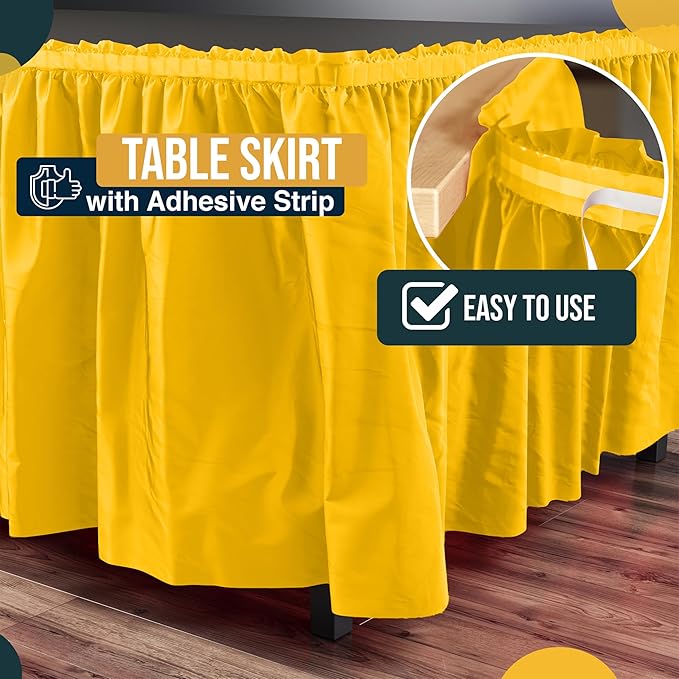 Exquisite Ruffle Table Skirt Yellow 2 Pack 14 Ft Long Table Skirts for Rectangle Tables 6ft Plus or Round Tables Skirts with Adhesive Strip for Gender Reveal Decor & Happy Birthday Parties