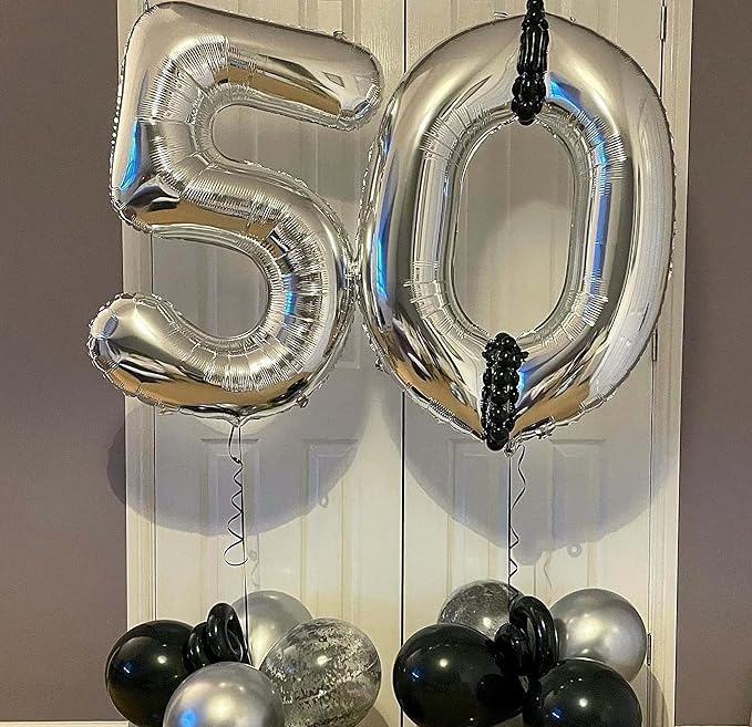 40 Inch Silver 50 Number Balloons Giant Jumbo Huge 50 Foil Mylar Helium Number Digital Balloons Silver Birthday Mylar Digital Balloons 50th Birthday Parth 50th Anniversary Events Party Decorations
