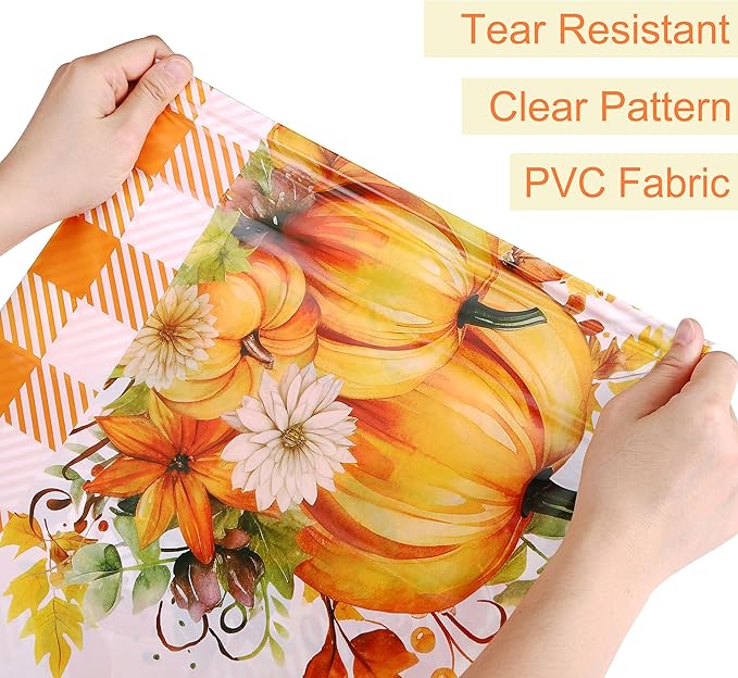 Mornajina 4Packs 108 x 54 Inch Thanksgiving Orange Gingham Tablecloth DisposableTable Cover Rectangle Plastic Table Cloth for Thanksgiving Table Decoration (Orange Gingham)