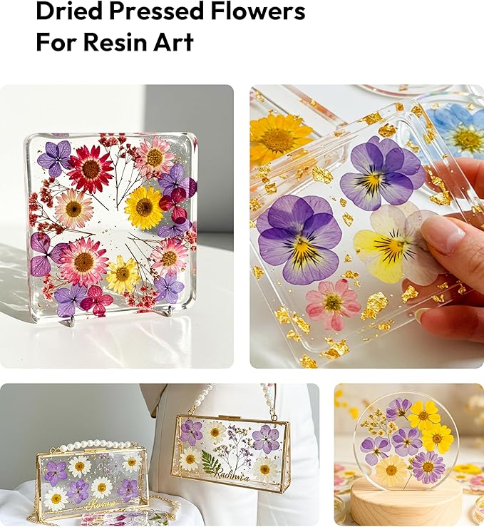 Pressed Flowers, Resiners Dried Pressed Flowers for Scrapbooking Supplies Pressed Flowers Dry Leaves Bulk Natural Herbs Kit for Scrapbooking Resin DIY Art Crafts Making (Purple 174pcs)