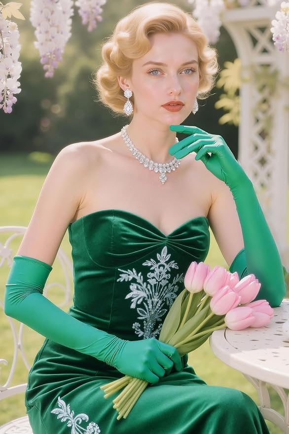 BABEYOND Long Opera Party 1920s Satin Tea Party Gloves Costume Stretchy Adult Size Elbow Length Bridal Gloves