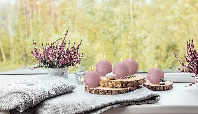 BOLSIUS 3 Pack Ash Rose Rustic Ball Pillar Candles - 3 Inch - Premium European Quality - Includes Natural Plant-Based Wax - Unscented Dripless Smokeless 25 Hour Party Décor and Wedding Candles