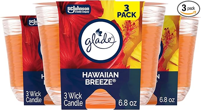 Glade Hawaiian Breeze 3-Wick Air Freshener Candle, Infused with Essential Oils, 6.8 Oz, 3 Count
