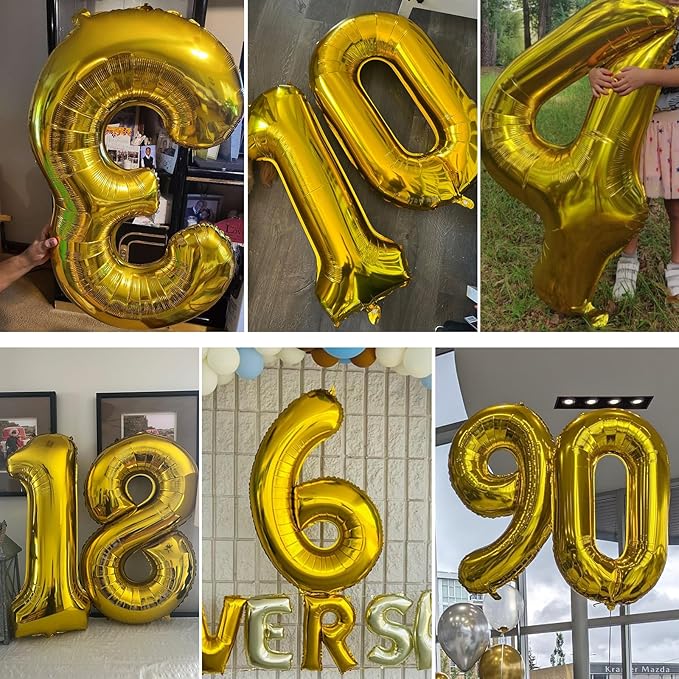 Smlpuame 40 inch Number Balloon 0-9 Gold Large Number 3 Balloons,Digital Balloons for Birthday Party Celebration Decorations Supplies, Helium Foil Number Balloons for Wedding Anniversary