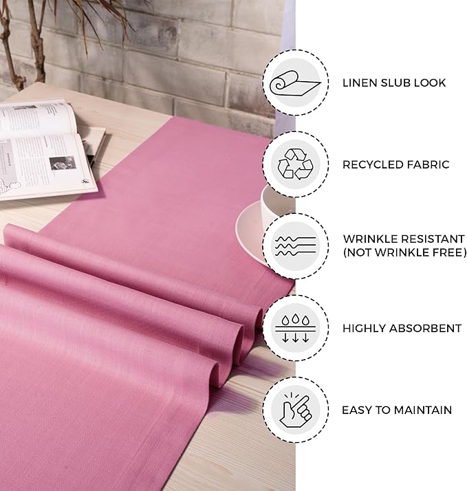 D'Moksha Homes Bubblegum Pink Table Runner 14 x 108 Inch - Faux Linen Table Runner 108 Inches Long - Wrinkle Resistant, Machine Washable for Thanksgiving, Holiday - 100% Recycled Fabric