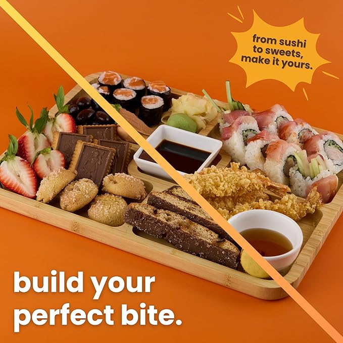 Charcuterie Board with Lid and Handle – Bamboo Travel Snack Tray with 5 Sections and 2 Dip Bowls, 11x14 inches, Covered Portable Cheese Platter for Picnics, Parties, Gifts