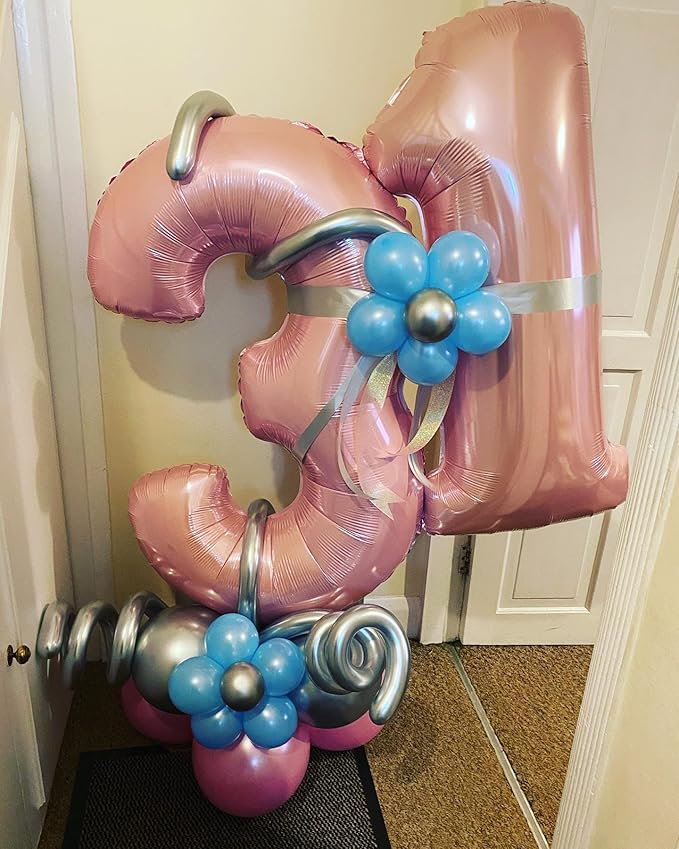 Light Pink Balloon Number 5, 40 Inch Large Self Inflating Foil Number Balloons 0-9, Pastel Pink Digital 5 Helium Balloon for 5th Girls Women Birthday Party Graduation Anniversary Decorations