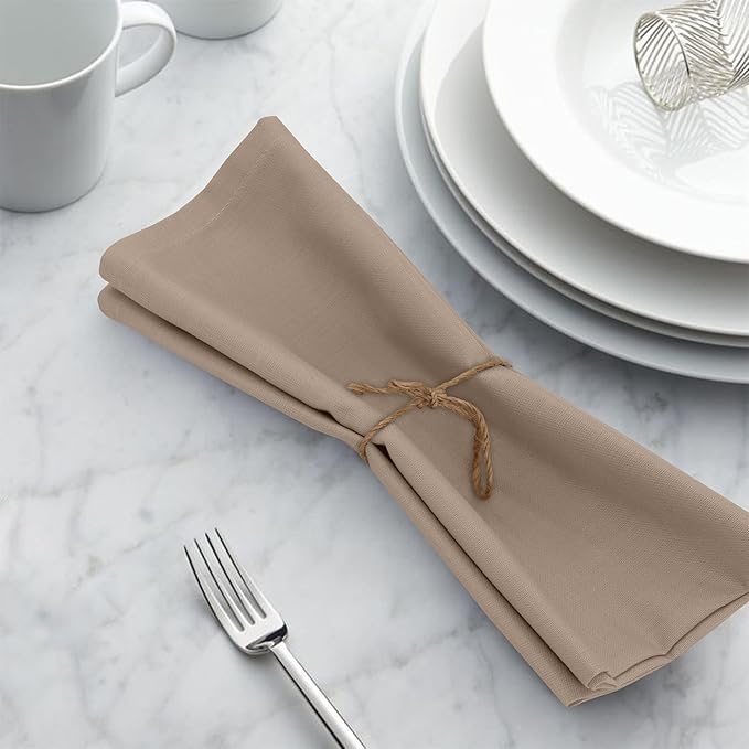 Ruvanti Cloth Napkins Set of 12, 18x18 Inches, 100% Cotton, Washable, Soft & Absorbent, Perfect for Wedding, Christmas, ‎Thanksgiving Dinners - Light Taupe
