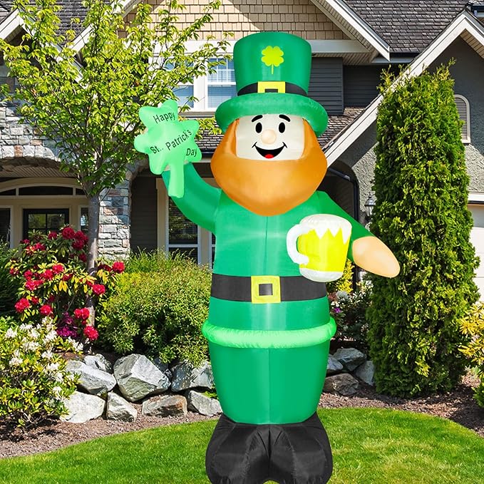 Christmas Inflatable Snowman/Nutcracker/Santa Claus Lighted Blow Up Christmas Yard Decoration with Built in Fan and Anchor Ropes (01-St. Patrick Leprechaun)