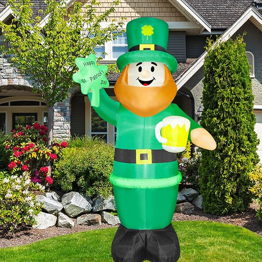 Christmas Inflatable Snowman/Nutcracker/Santa Claus Lighted Blow Up Christmas Yard Decoration with Built in Fan and Anchor Ropes (01-St. Patrick Leprechaun)