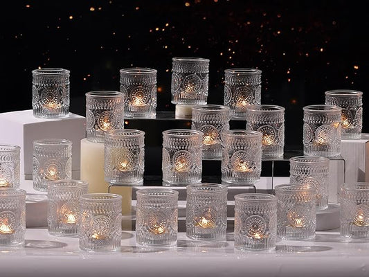 DEVI 48pcs Clear Votive Candle Holders Bulk, Wedding Party Centerpieces Table Decorations, Glass Candle Holder for Tea Lights, Candle Holders Bulk, Wedding Party Supplies