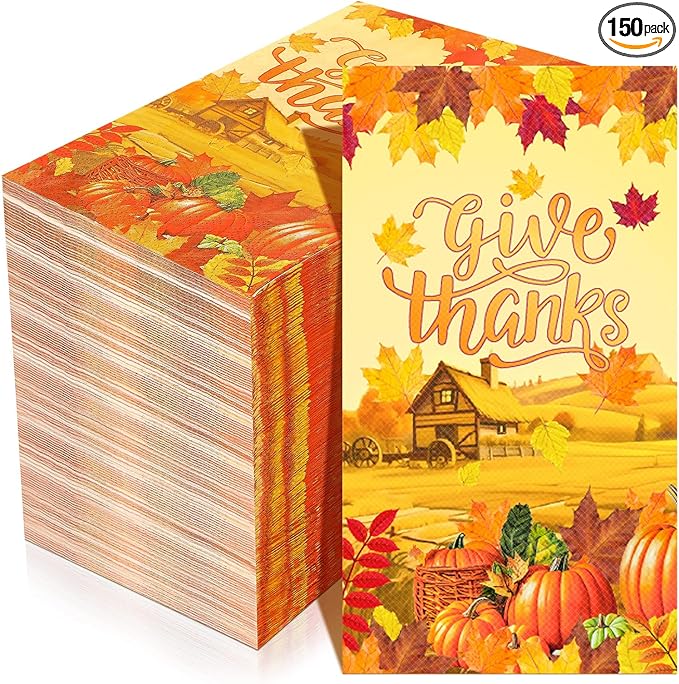Karenhi 150 Pieces Thanksgiving Guest Napkins 3 Ply Disposable Paper Napkins Autumn pumpkin Disposable Hand Paper Towels Harvest Fall Decorative Guest Napkins Guests Towel for Thanksgiving Holiday
