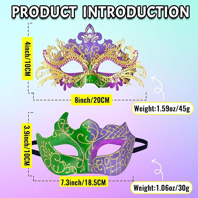 Couple Masquerade Mask Set, Venice Party Mask, Ancient Greek Roman Warrior Venetian Half Face Masks