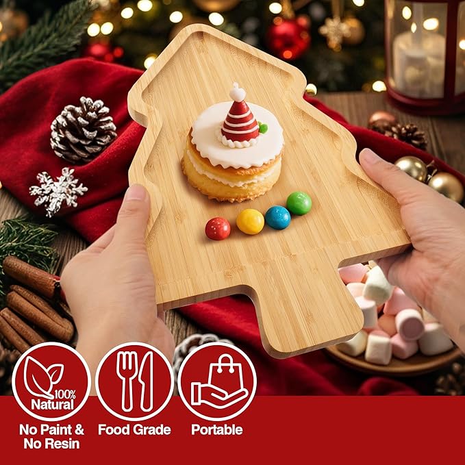 Christmas Serving Tray, Christmas Tree Charcuterie Board, Bamboo Serving Platter Dish for Holiday Party Food Tray for Cheese Snack Fruit 12 x 8.7 x 0.6 Inches