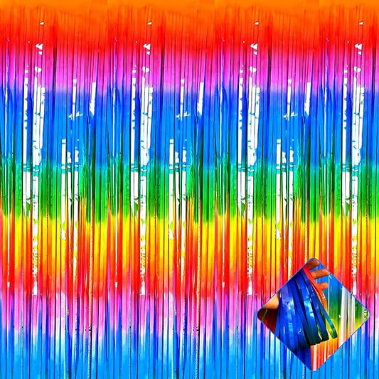 4 Pack Macaron Colorful Foil Fringe Curtain Backdrop, 3.2Ft x 9.8Ft Metallic Tinsel Foil Fringe Streamers Curtains for Party, Photo Booth Prop, Birthday, Wedding, Christmas Party Decoration Supplies