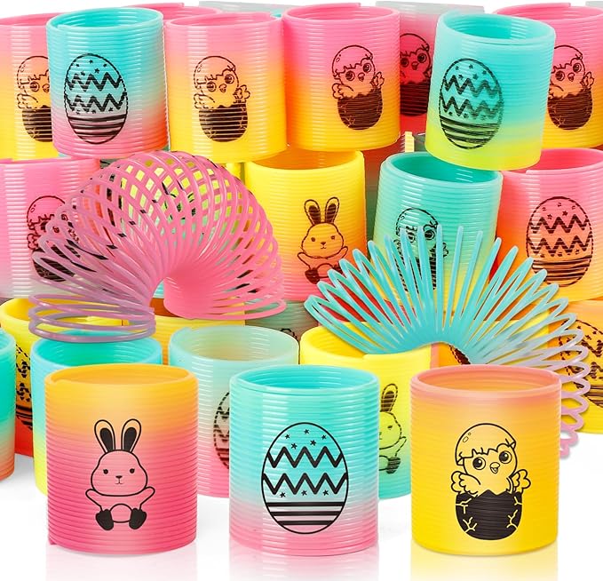 36 Packs Spring Rainbow Magic Fidget Stress Coil Mini Springs Bulk Toys Party Favor Carnival Prize Goodie Bag Stuffers For Kids Boys Girls (Easter)