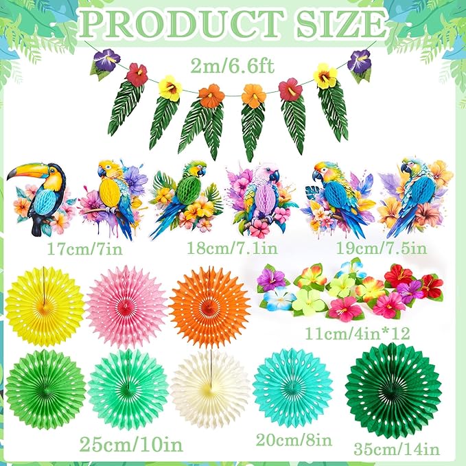 PAPER JAZZ Tropical Toucan Hibiscus Party Decorations, Hawaiian Jungle Theme Supplies, Yellow Pink Hanging Ornaments for Luau Tiki Party