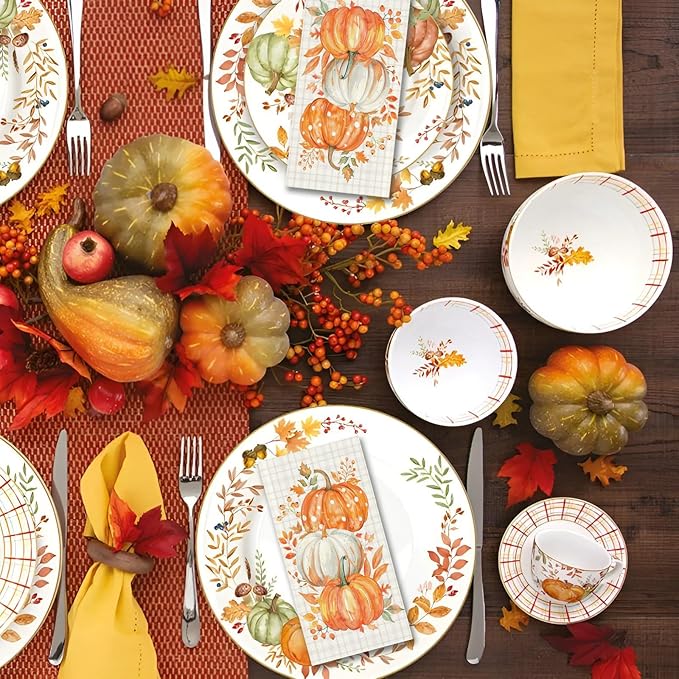 100 Pcs Fall Pumpkin Guest Napkins Thanksgiving Disposable Hand Towels for Bathroom Maple Leaf Orange Pumpkins Decorative Napkins for Autumn Harvest Thanksgiving Party
