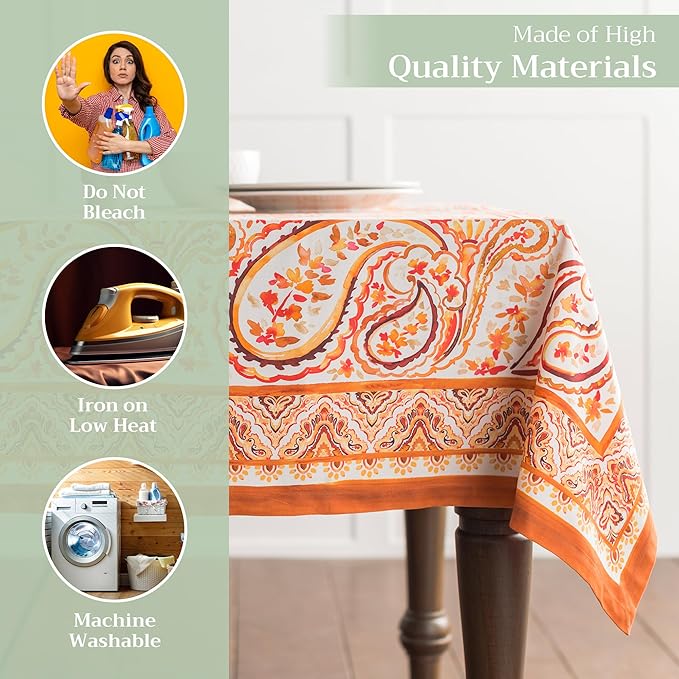 Maison d' Hermine Table Cloth Rectangle Table 100% Cotton 70 x 108 Inches Fall Tablecloth Reusable Everyday Use for Thanksgiving Christmas Decorations Dining Farmhouse Party (Palatial Paisley)