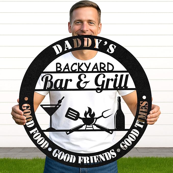 Custom BBQ Metal Sign Personalized Grill Name Wall Art for Outdoor Kitchen Patio Backyard Decor Fathers Gift for Dad Grandpa Husband Barbecue Smoker Area Sign, Grilling Lover Gifts 36