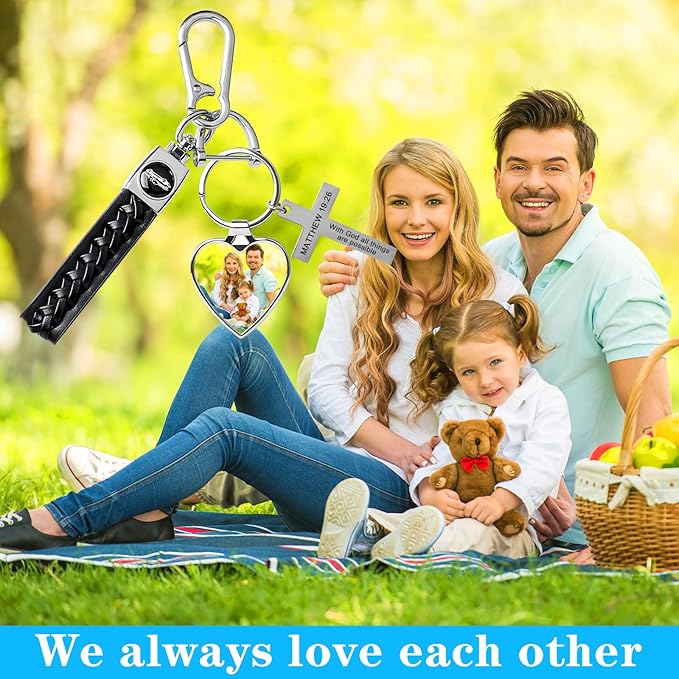 Double Side Custom Keychain with Picture Personalized Engraving Photo Text Customized Gifts for Men Women