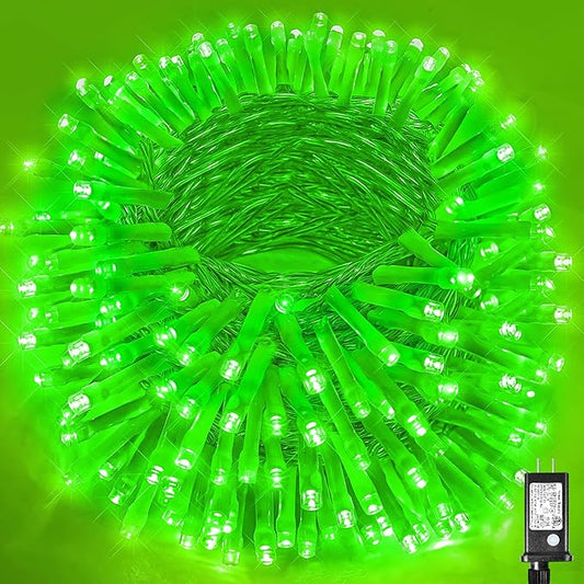 Vivideal 300 LED Green Lights Outdoor, 99ft Green String Lights for Bedroom Clear Wire 8 Modes, Waterproof Plug in Christmas Light with Timer Memory for Room Tree Party Decorations