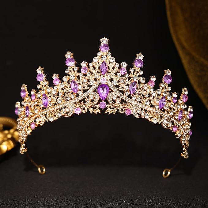 Purple Tiara for Women Crystal Queen Crowns Rhinestone Princess Tiaras for Girl Wedding Headband for Bride Hair Accessories for Halloween Costume Birthday Party Prom Mother's Gifts