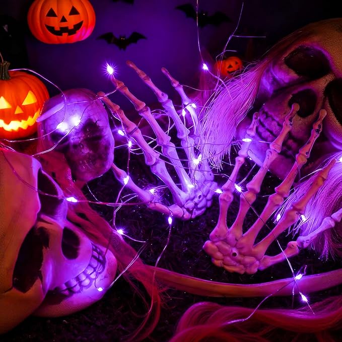 ZGWJ 50 Pack Fairy Lights Battery Operated, 7ft 20 Mini LED Fairy String Lights Silver Wire 3 Modes for DIY, Parties, Wedding, Bedroom, Halloween Christmas Decoration Purple