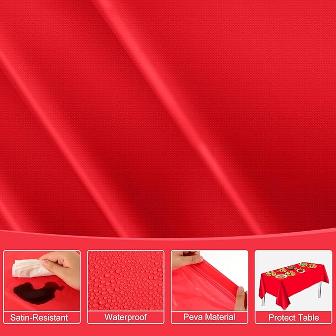6 Pack Red Plastic Tablecloths, 54 x 108 inch Christmas Scalloped Tablecloths Disposable Red Table Cloths for Rectangle Tables Waterproof Table Covers for Christmas Wedding Anniversary Party