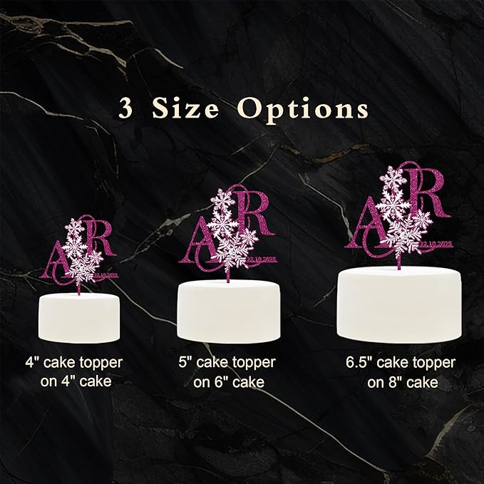 Customized Winter Wedding Cake Topper Personalized Bride & Groom's Initials and Wedding Date Cake Decoration with Snowflake