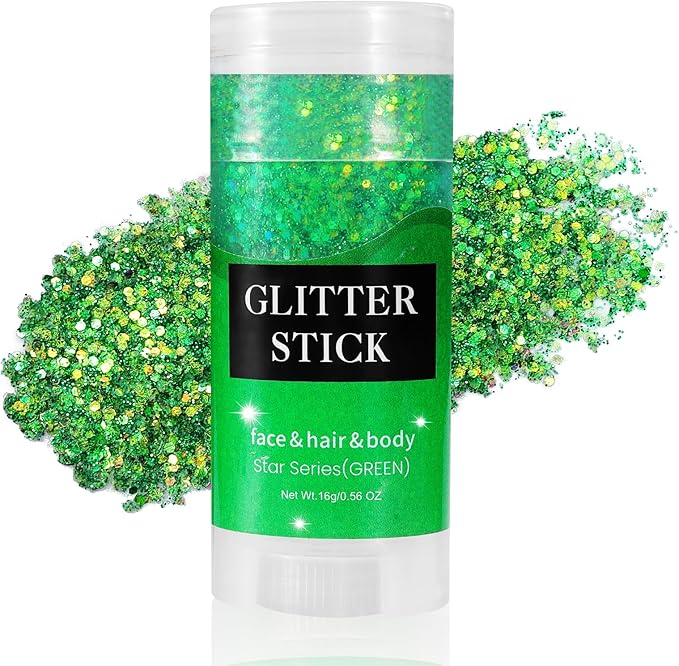 Mysense Green Body Glitter Stick, Christmas Face Hair Glitter, Stocking Stuffers, Festival Rave Outfit for Women, St Patricks Day Accessories, Sparkling Mermaid Sequins Chunky Glitter Makeup, 0.56oz