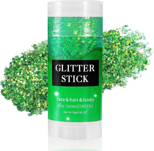 Mysense Green Body Glitter Stick, Christmas Face Hair Glitter, Stocking Stuffers, Festival Rave Outfit for Women, St Patricks Day Accessories, Sparkling Mermaid Sequins Chunky Glitter Makeup, 0.56oz