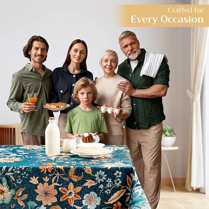 Maison d' Hermine Table Cloth Rectangle Table 100% Cotton 70 x 108 Inches Fall Tablecloth Reusable Everyday Use for Thanksgiving Christmas Decorations Dining Farmhouse Party (Luxury Loft - Dark Teal)
