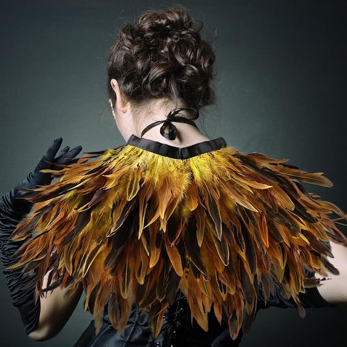Gothic Natural Feather Shrug Feather Shawl Wrap Cape Victorian Collar for Halloween Cosplay Party Costume Accessories