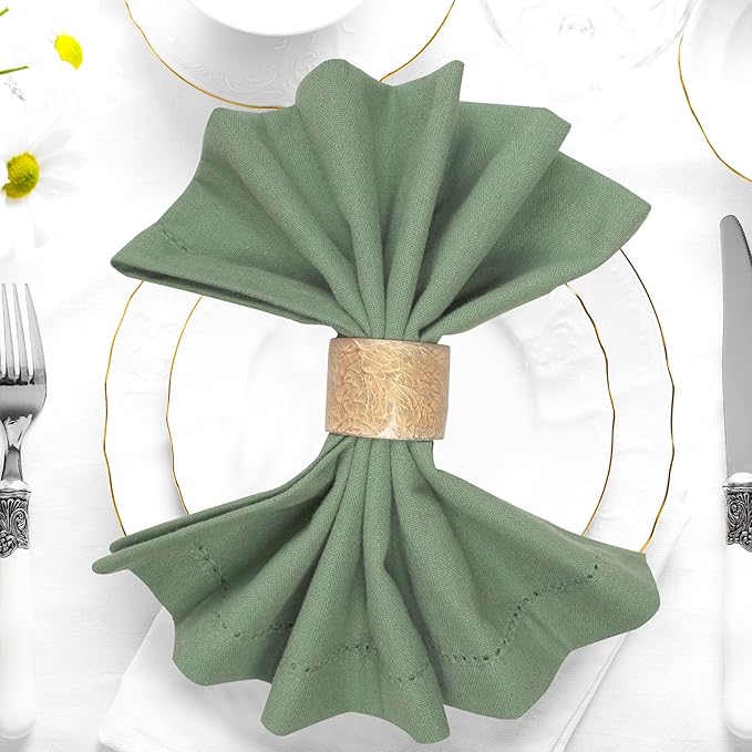 Urban Villa Cloth Napkins Sage Hemstitch Dinner Napkins Set of 12 20X20 100% Cotton Absorbent Washable Durable Reusable Cloth Napkins Ideal for Farmhouse Party Thanksgiving Harvest Fall Dinner Napkins