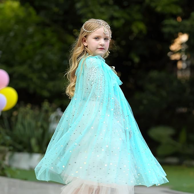 Princess Dress Up Clothes, 7pcs Princess Cape Crown with Wand for Girls 3-8 Years Toddler Princess Dress Up for Birthday Gift