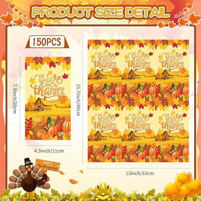 Karenhi 150 Pieces Thanksgiving Guest Napkins 3 Ply Disposable Paper Napkins Autumn pumpkin Disposable Hand Paper Towels Harvest Fall Decorative Guest Napkins Guests Towel for Thanksgiving Holiday