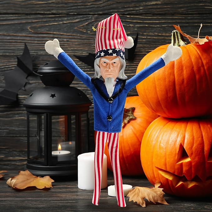Uncle Patriotic Christmas Elf Decoration 35cm – Handmade Plush Americana Elf Ornament in Blue – Vintage Holiday Gnome Christmas Ornament for Tree, Party, Home & Garden Décor