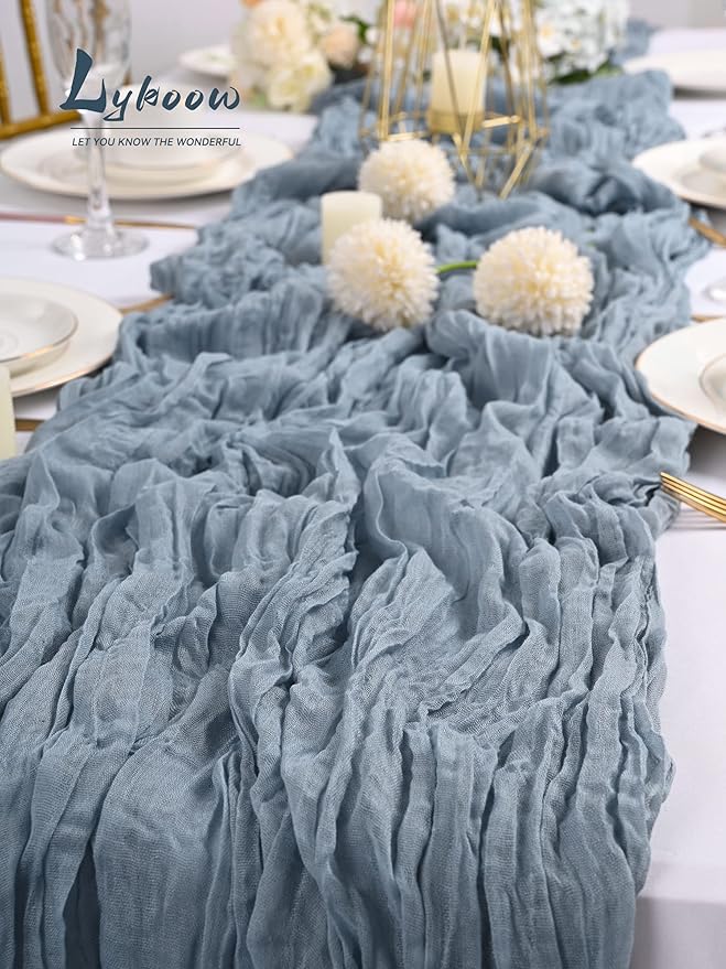10 Pack Cheesecloth Gauze Table Runners, 10ft x 35" Rustic Boho Dusty Blue Wedding Table Runner Decor Cloth for Wedding Party Bridal Shower