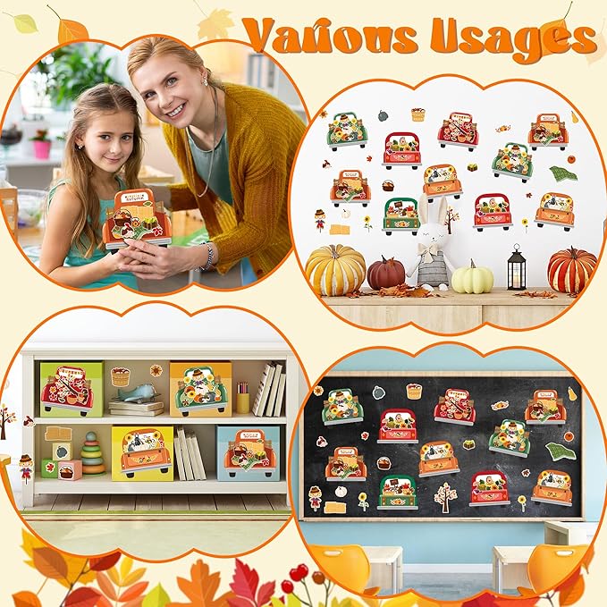 CY2SIDE Fall Truck Stickers Scene - 12PCS Hello Autumn Stickers Scene for Kids Make A Truck Sticker Scene with Pumpkin Maple Make Your Own Fall Truck Art Craft DIY Fall Party Games Class Activities