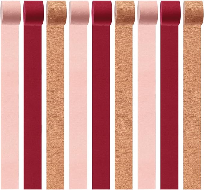 Rose-Gold Pink Burgundy-Red Party-Decorations Streamers - 9 Rolls Valentines Mothers Day Crepe Paper Streamer Garland Birthday Bachelorette Bridal Shower Engagement Wedding Brunch Decoration Panduola